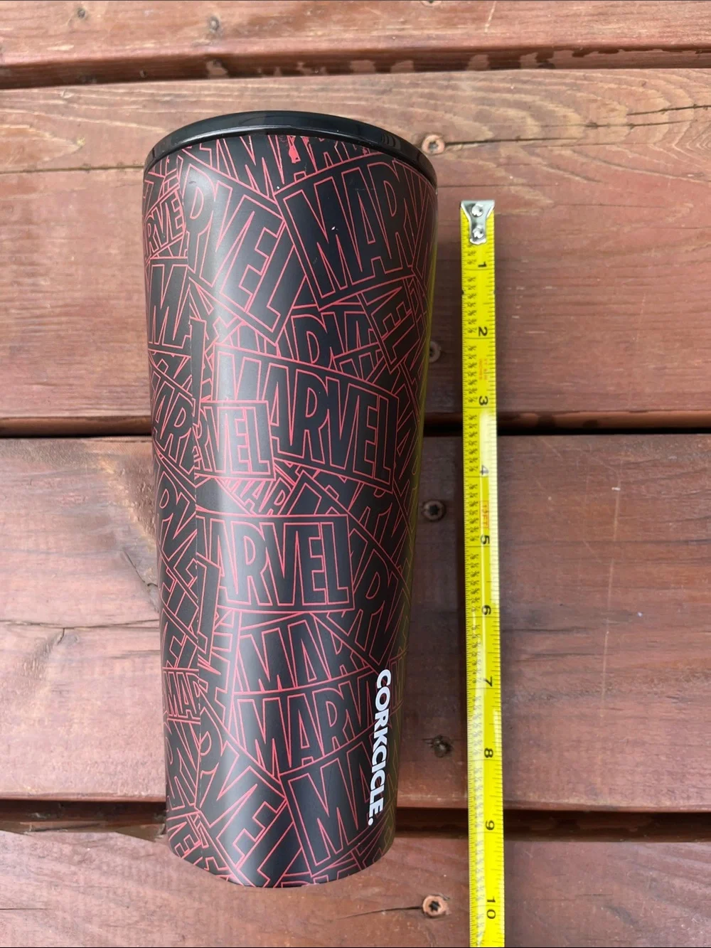 Corkcicle Black Tumbler with Red Logo Pattern - Corkcicle